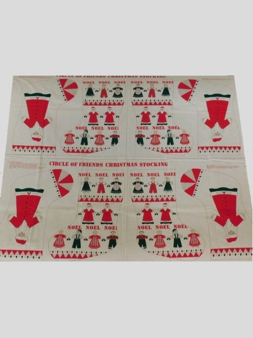 BOGO 2/$8 Vintage 1988 Christmas Santa Stockings Printed Pattern Fabric Makes 4